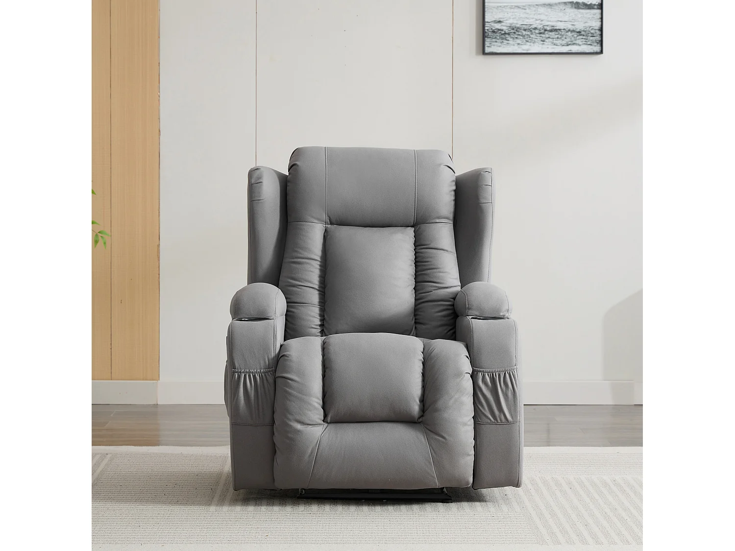 Caesar Grey Technology Fabric Electric Recliner Heat & Massage Chair