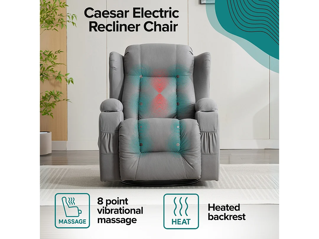 Caesar Grey Technology Fabric Electric Recliner Heat & Massage Chair