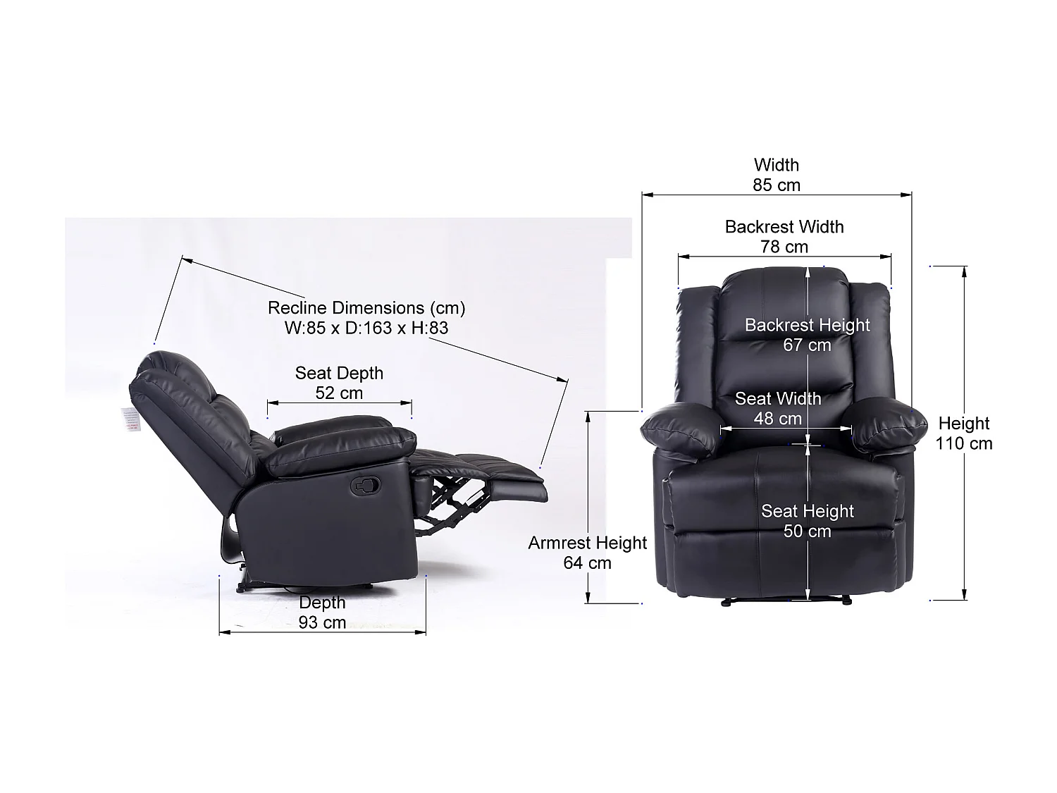 Loxley Bonded Leather Manual Recliner Armchair Sofa Home Lounge Chair
