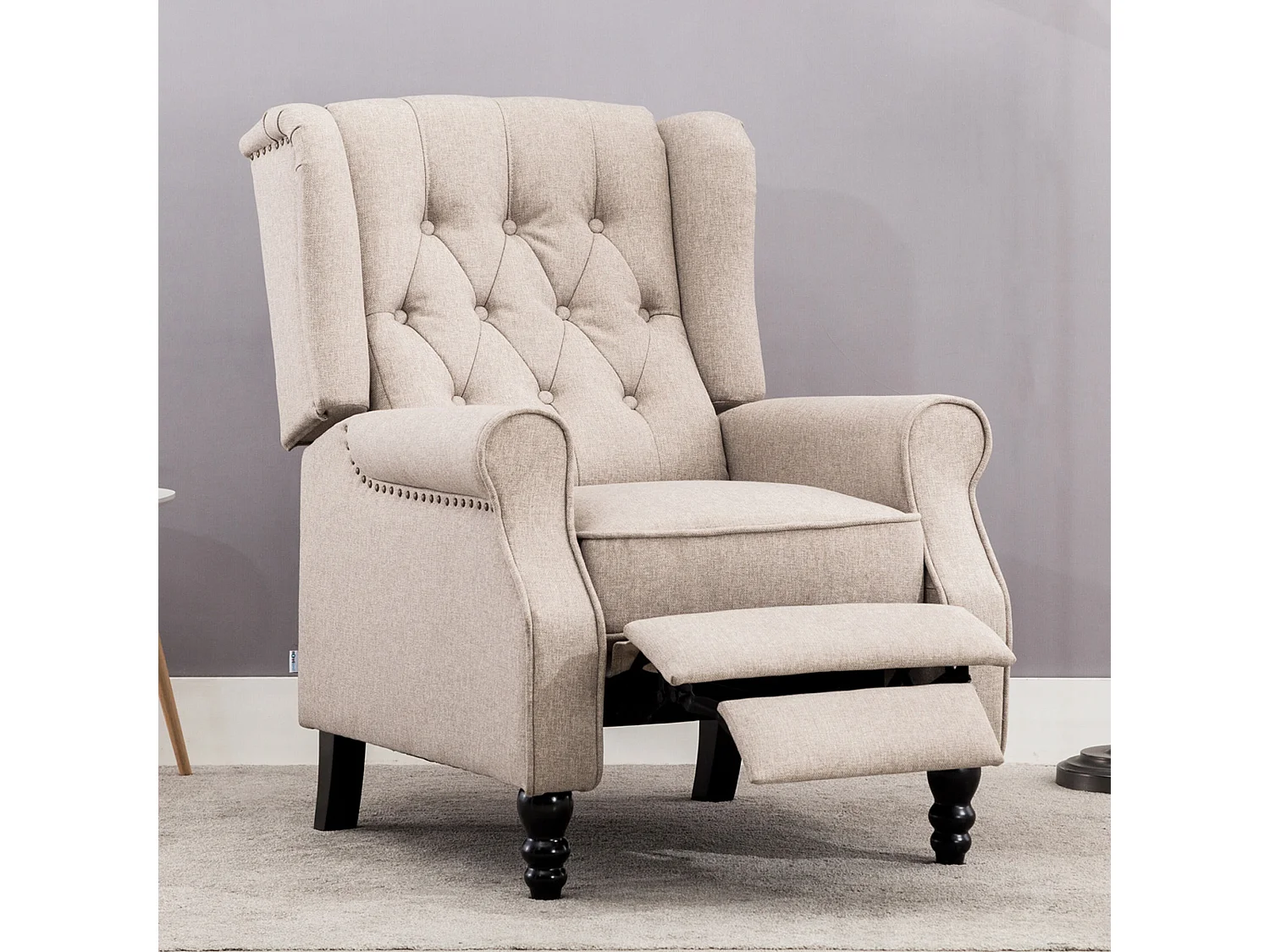 Althorpe Wing Back Recliner Button Back Fireside Linen Chair