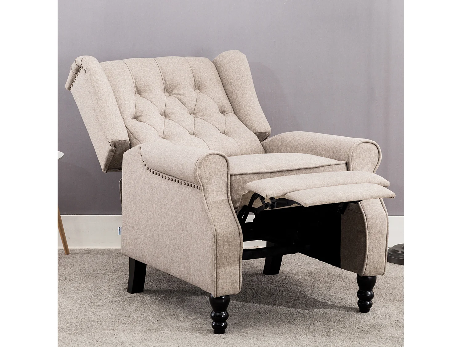 Althorpe Wing Back Recliner Button Back Fireside Linen Chair