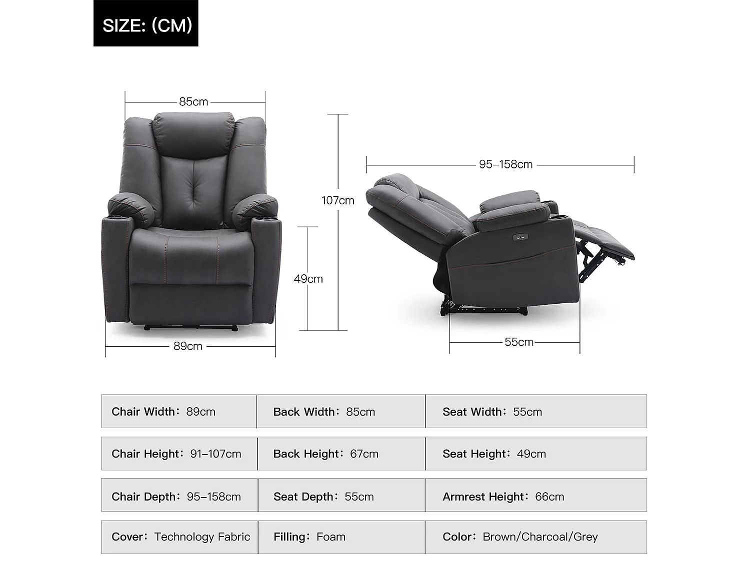 Afton Electric Technology Fabric Auto Recliner USB Lounge Sofa Chair