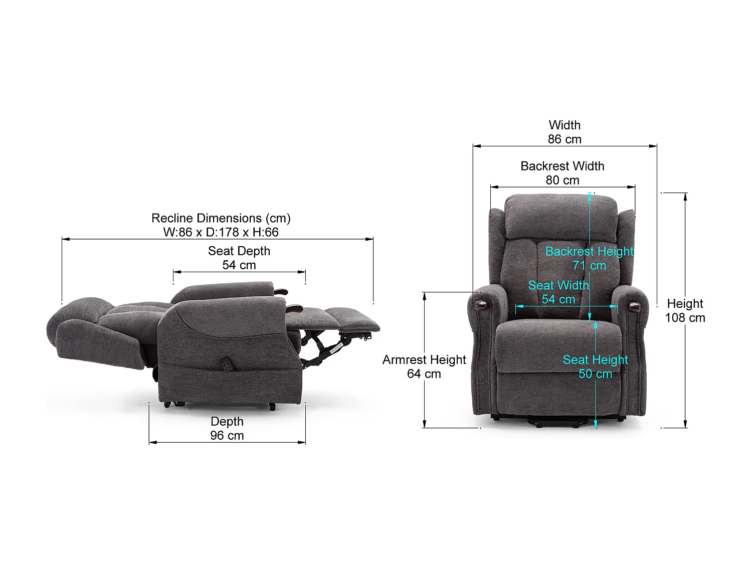 Halton Fabric Heavy Duty Dual Motor Rise Recliner Lift Mobility Chair