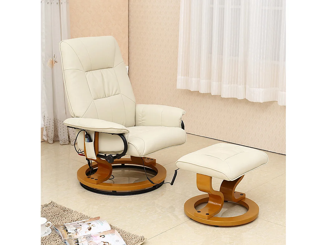 Tuscany Bonded Leather Swivel Recliner Massage Chair w Footstool