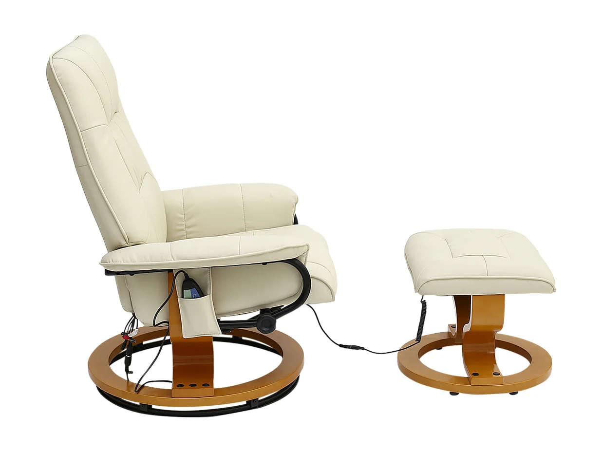 Tuscany Bonded Leather Swivel Recliner Massage Chair w Footstool