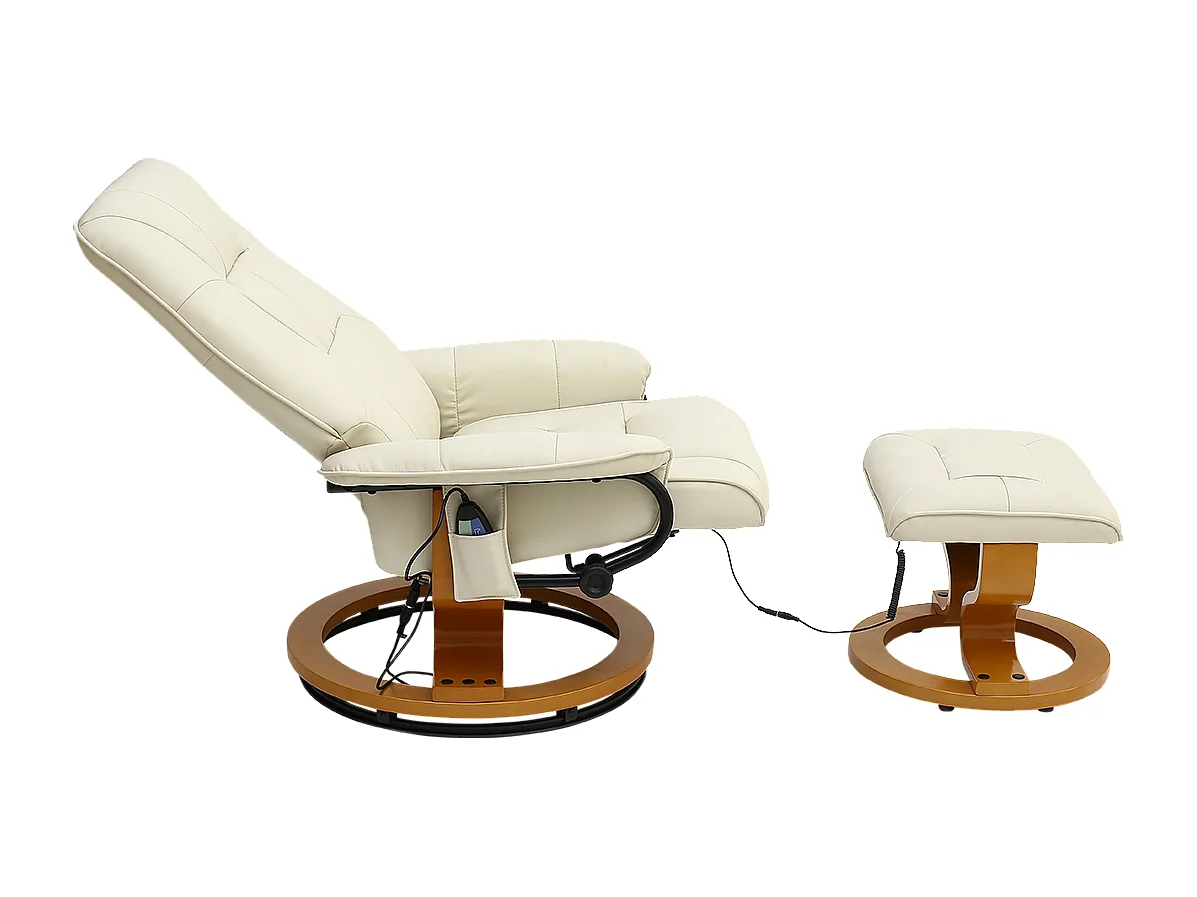 Tuscany Bonded Leather Swivel Recliner Massage Chair w Footstool