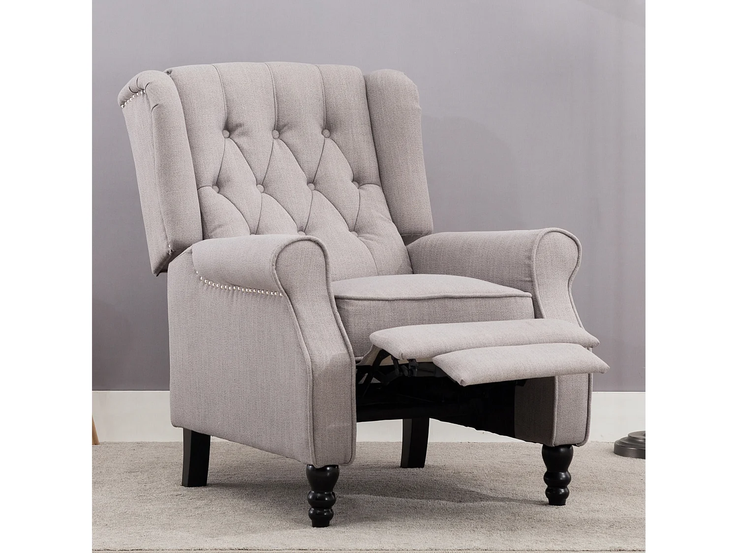 Althorpe Wing Back Recliner Button Back Fireside Linen Chair