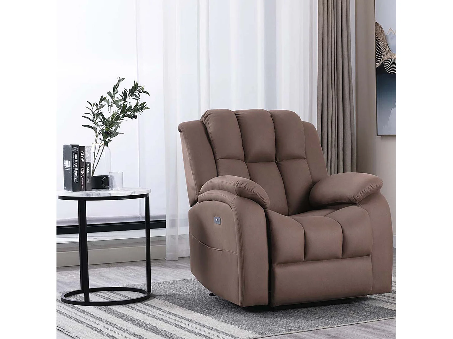 Brookline Electric Technology Fabric Auto Recliner USB Lounge Chair
