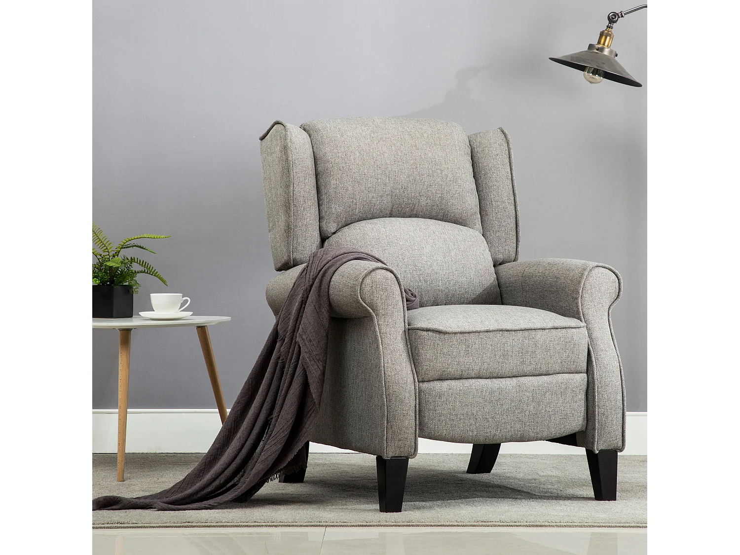 Eaton Wing Back Fireside Herringbone Fabric Pushback Recliner Chair