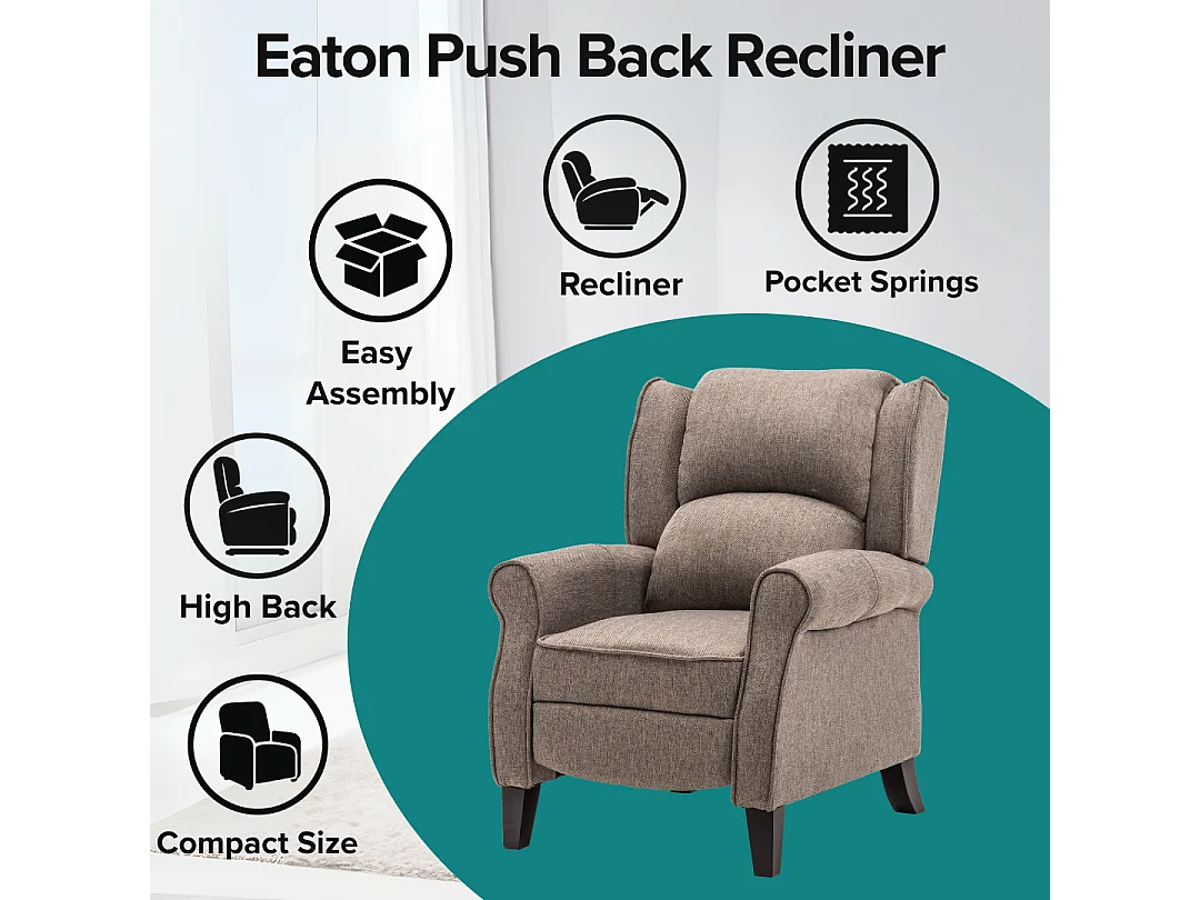 Eaton Wing Back Fireside Herringbone Fabric Pushback Recliner Chair