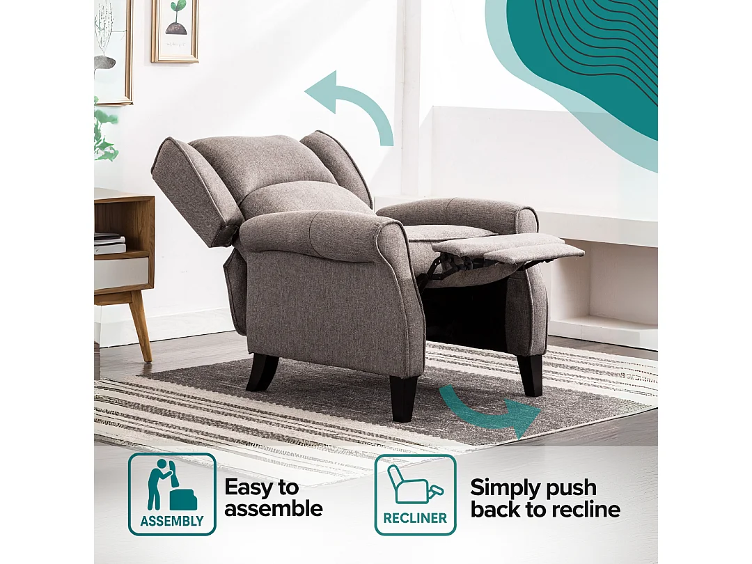 Eaton Wing Back Fireside Herringbone Fabric Pushback Recliner Chair