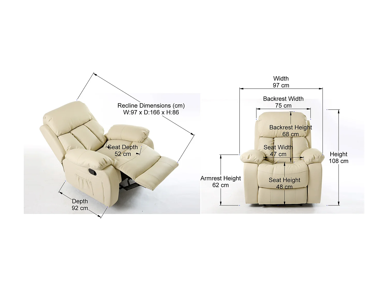 Chester Bonded Leather Manual Recliner Chair with Heat And Massage