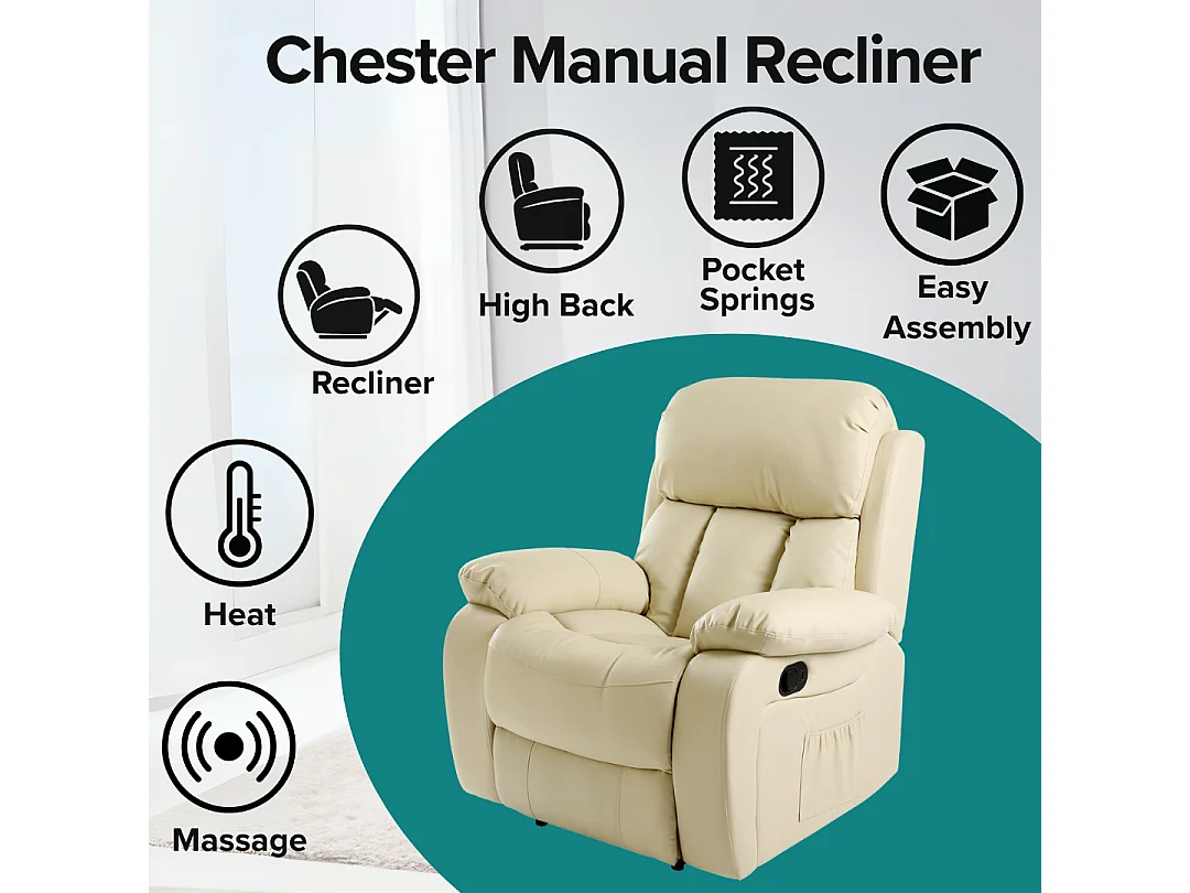 Chester Bonded Leather Manual Recliner Chair with Heat And Massage
