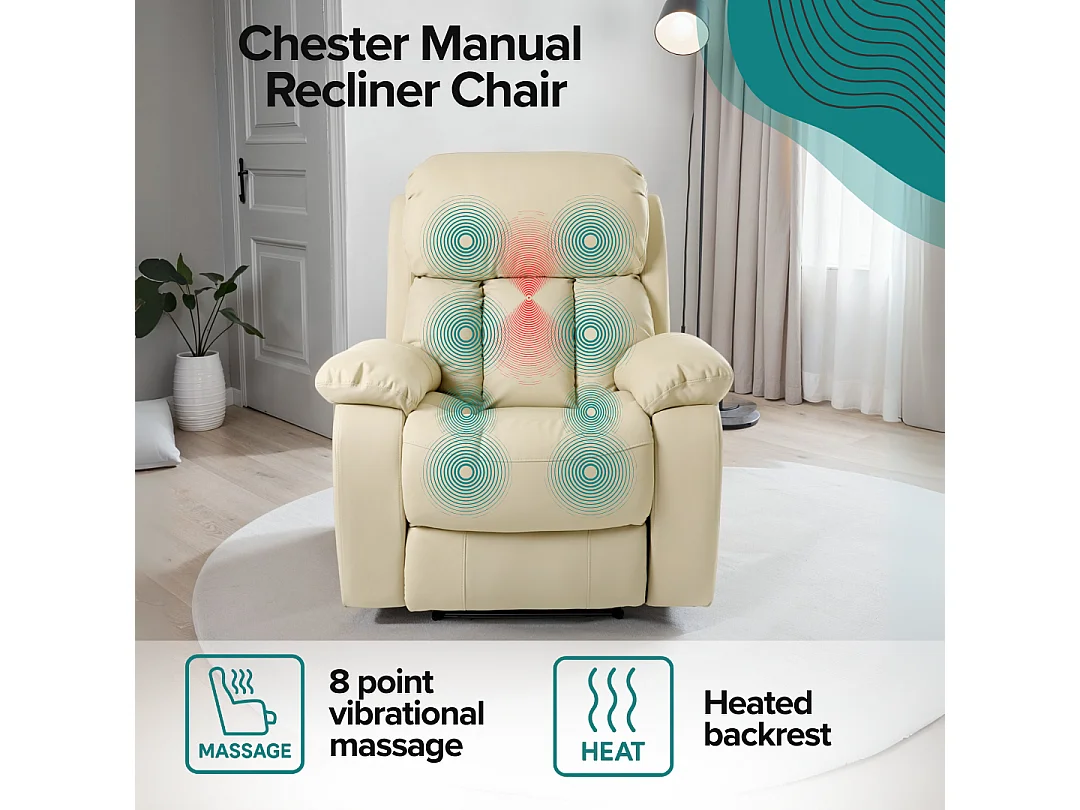 Chester Bonded Leather Manual Recliner Chair with Heat And Massage