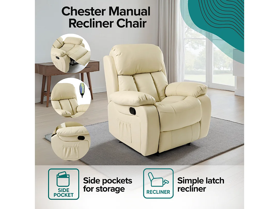 Chester Bonded Leather Manual Recliner Chair with Heat And Massage