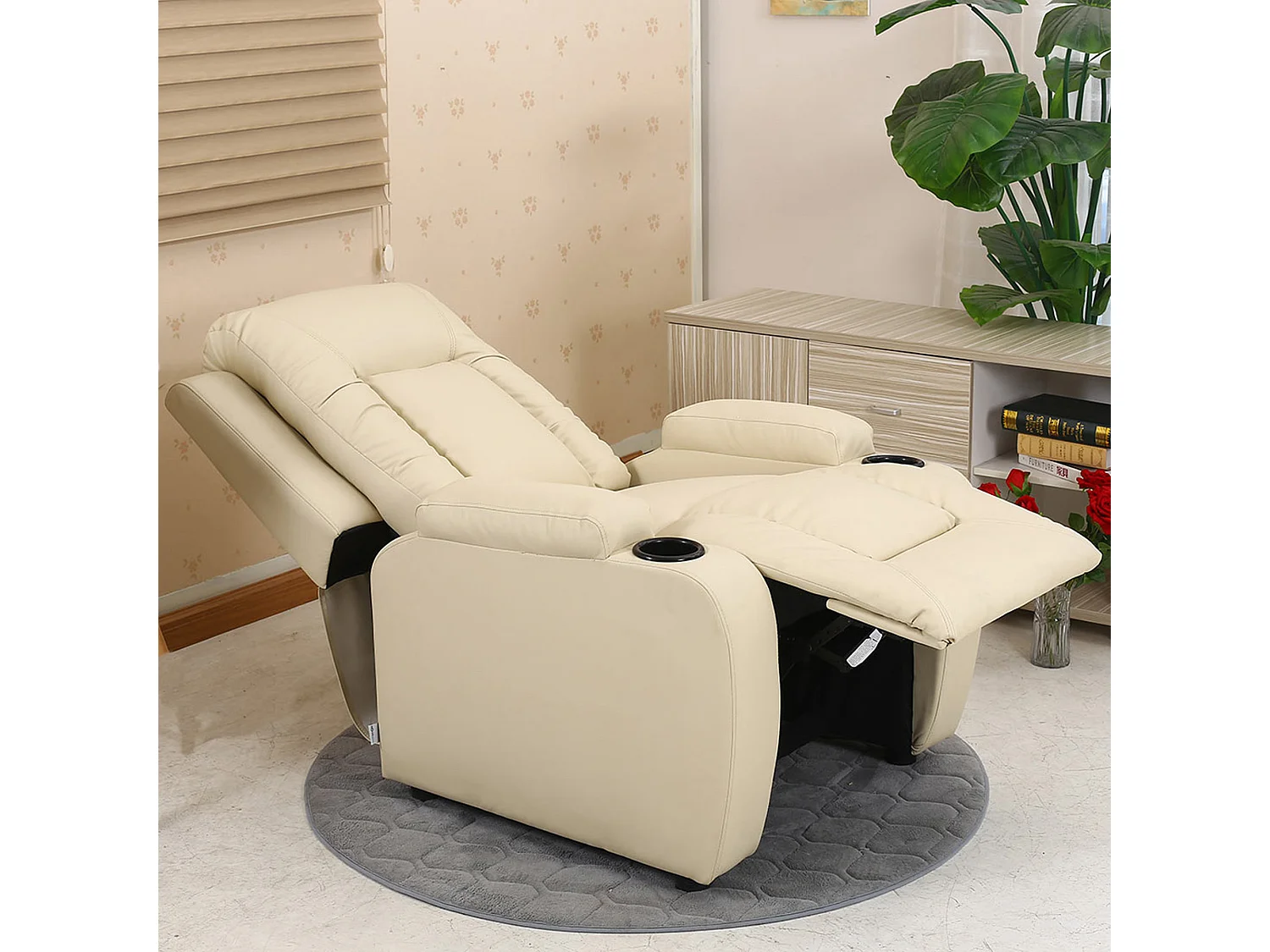 Oscar Pushback Recliner Bonded Leather w Cupholders Chair