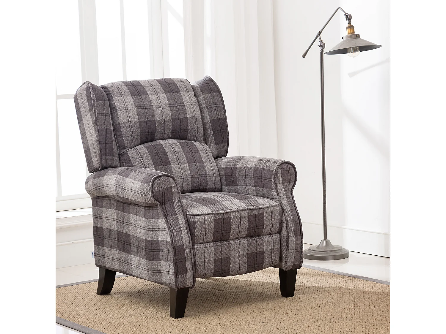 Eaton Wing Back Fireside Checkered Fabric Pushback Recliner Chair