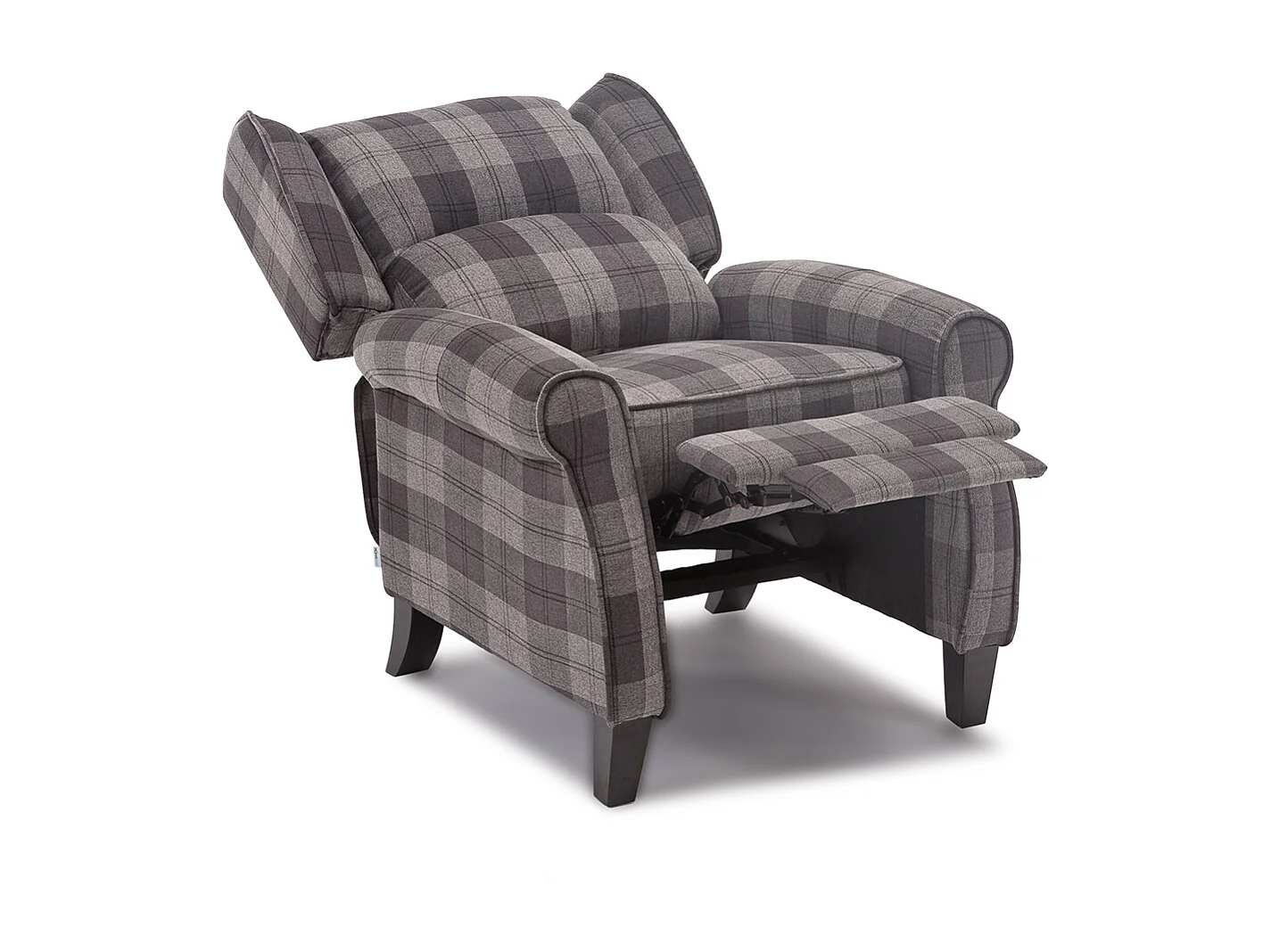 Eaton Wing Back Fireside Checkered Fabric Pushback Recliner Chair