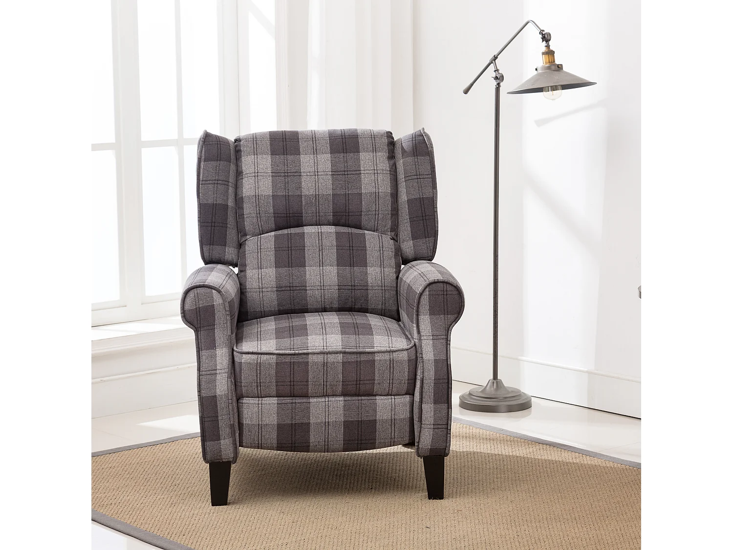 Eaton Wing Back Fireside Checkered Fabric Pushback Recliner Chair