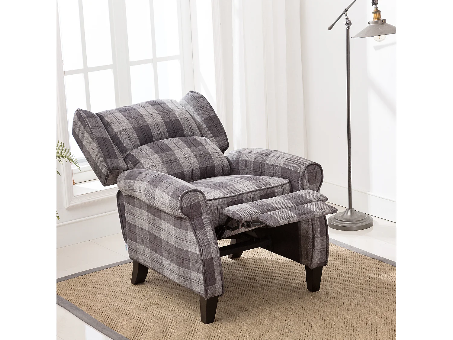 Eaton Wing Back Fireside Checkered Fabric Pushback Recliner Chair