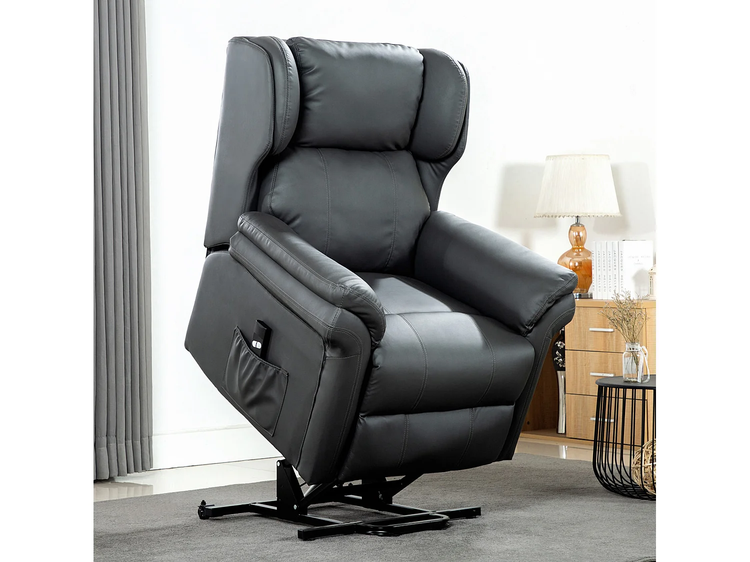 Oakford Single Motor Rise Recliner Bonded Leather Wingback Chair