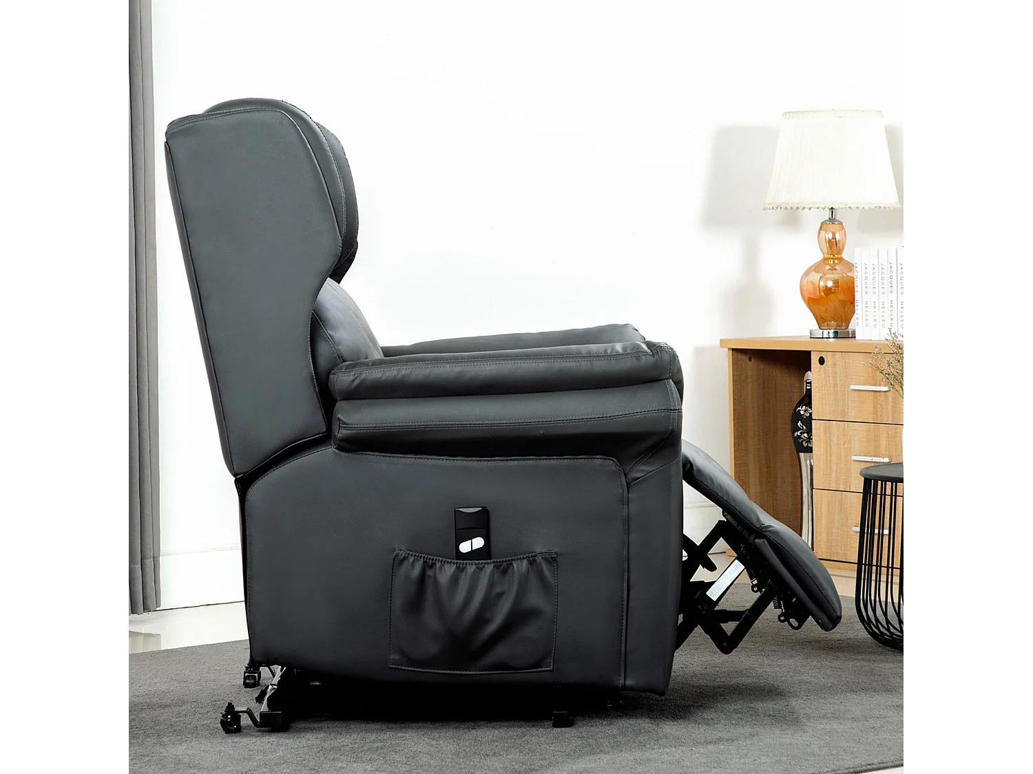 Oakford Single Motor Rise Recliner Bonded Leather Wingback Chair