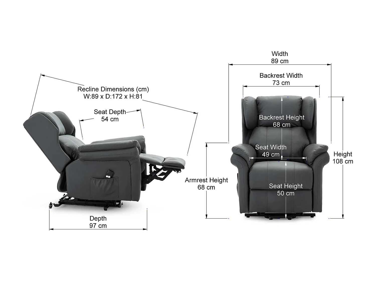 Oakford Single Motor Rise Recliner Bonded Leather Wingback Chair