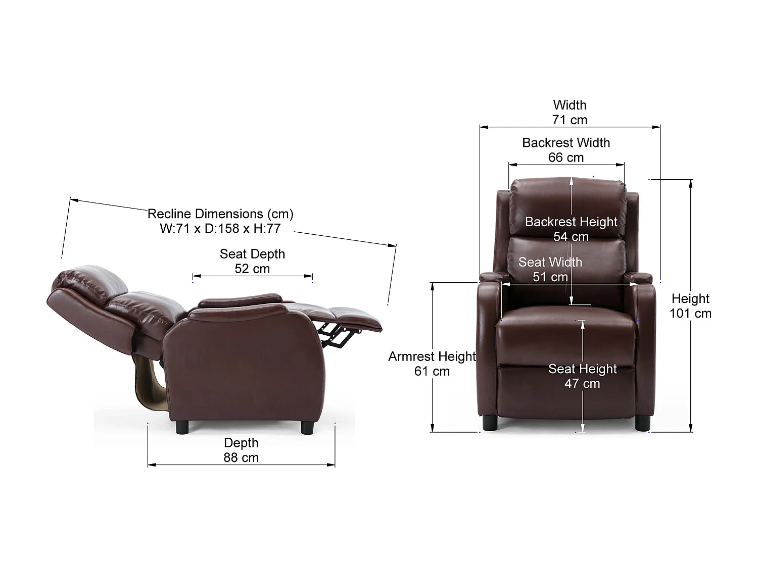 Churwell Bonded Leather Pushback Recliner Armchair Sofa Cinema Chair