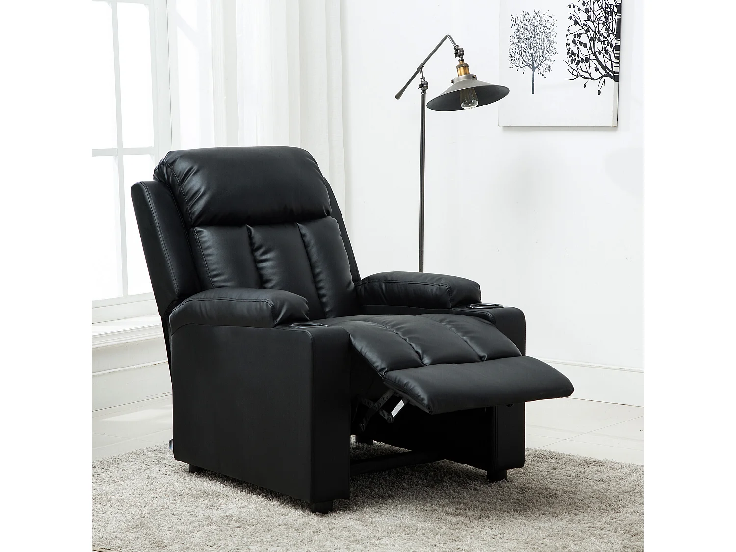 Studio Bonded Leather Recliner w Drink Holders Sofa Chair