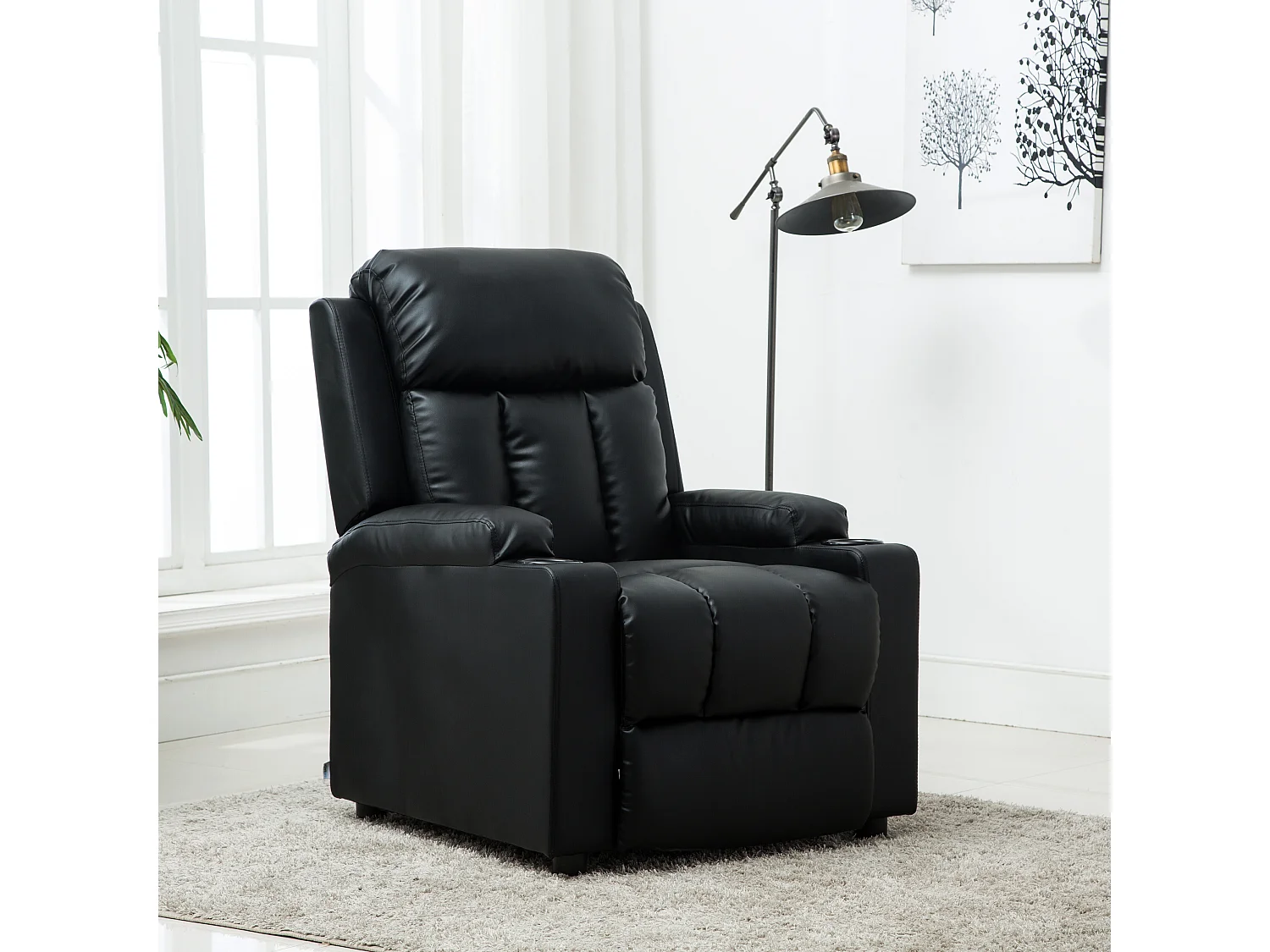 Studio Bonded Leather Recliner w Drink Holders Sofa Chair