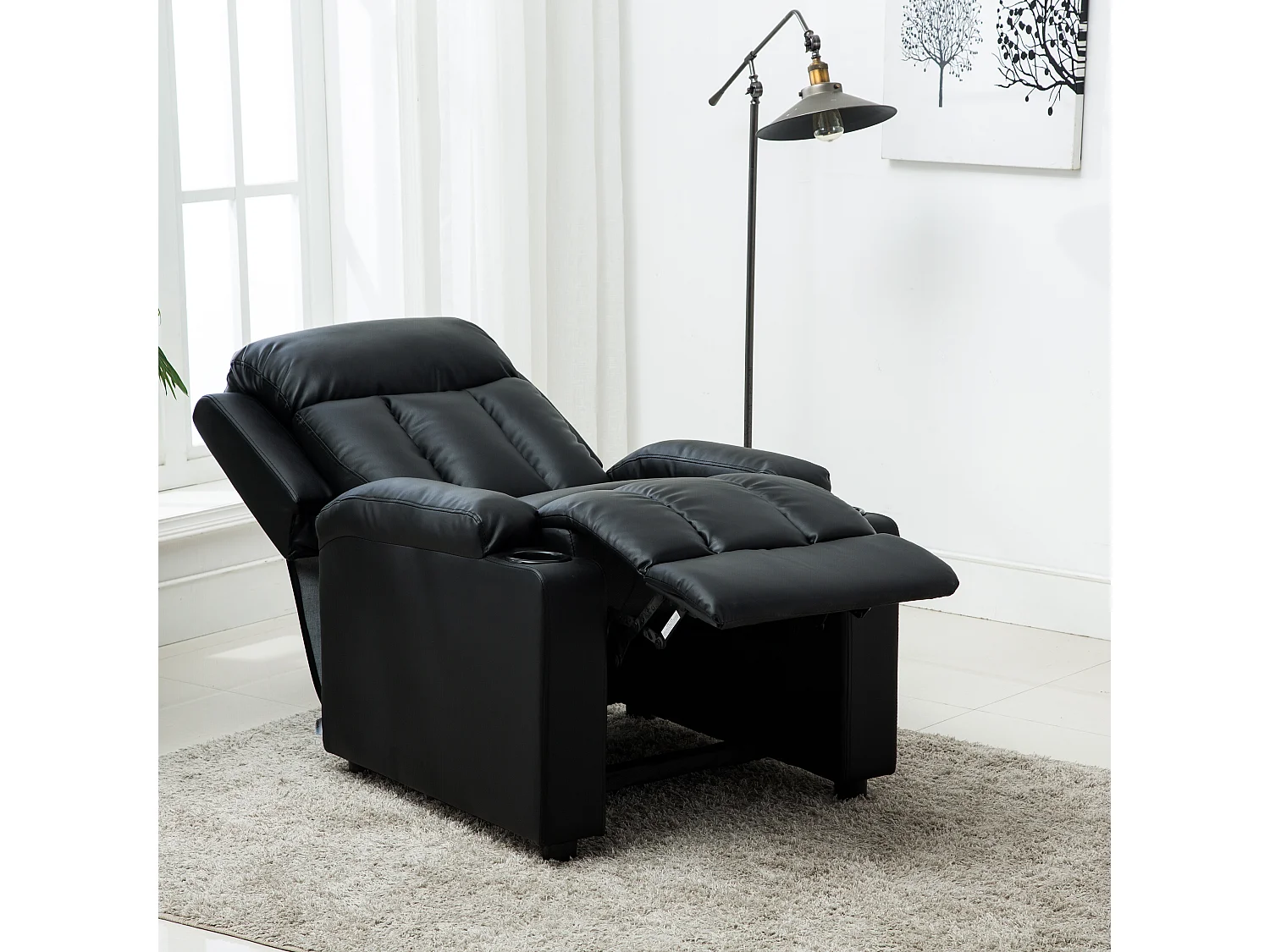 Studio Bonded Leather Recliner w Drink Holders Sofa Chair