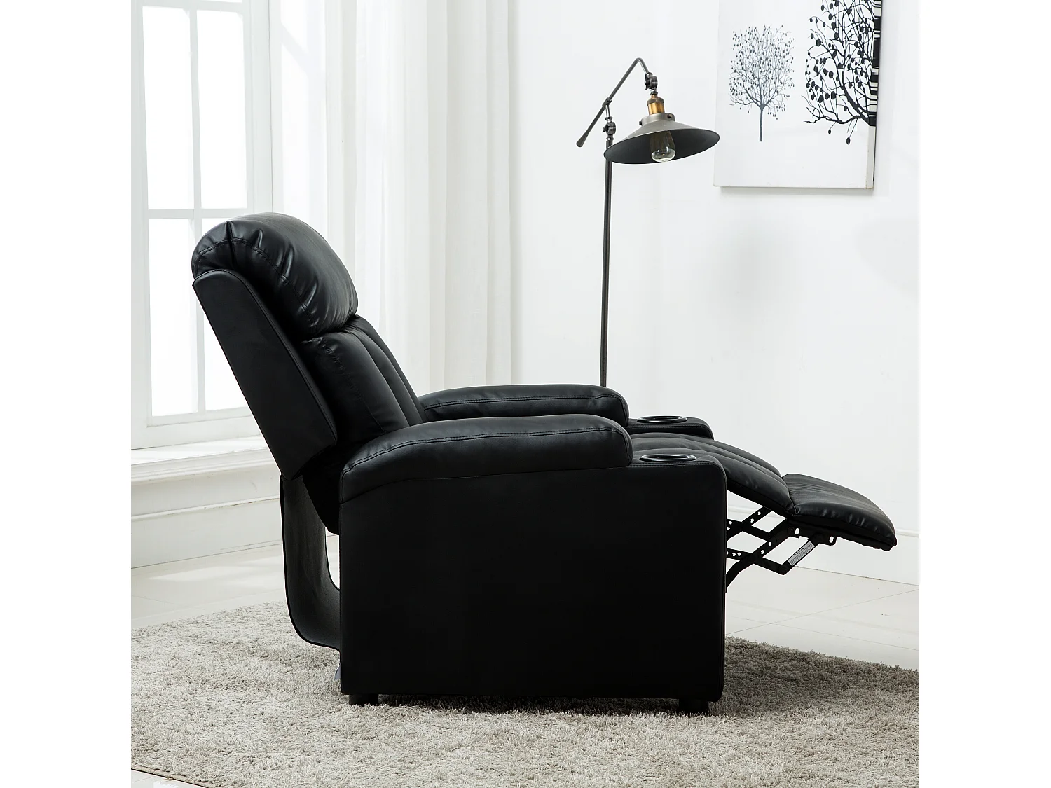 Studio Bonded Leather Recliner w Drink Holders Sofa Chair