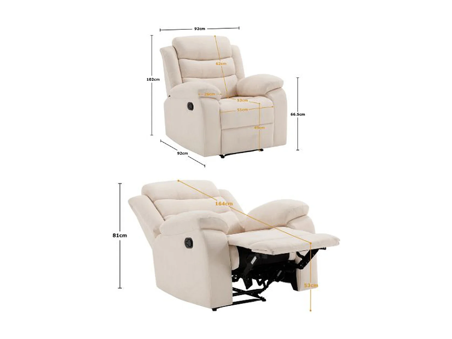 Boston 1 Seater Fabric Manual Recliner Chair