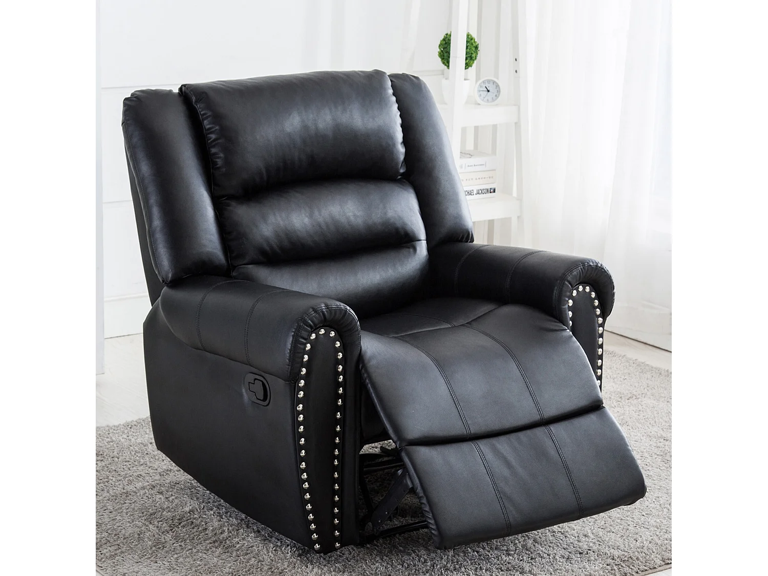 Denver Bonded Leather Manual Recliner Stud Sofa Home Lounge Chair