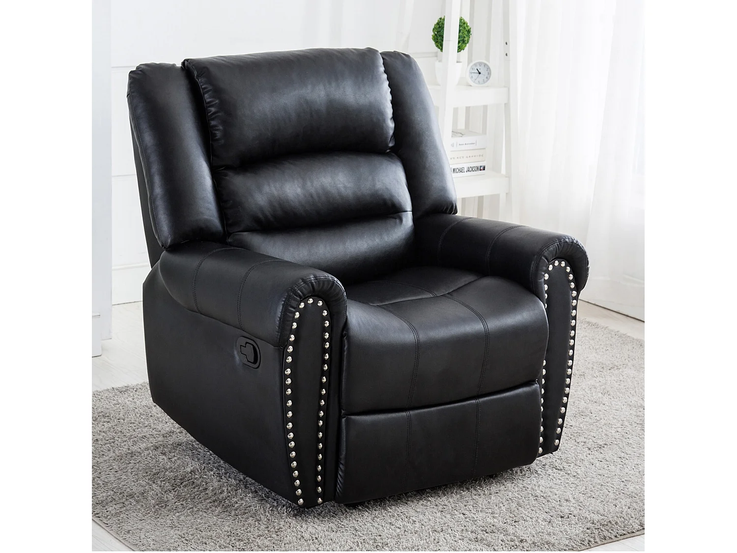 Denver Bonded Leather Manual Recliner Stud Sofa Home Lounge Chair