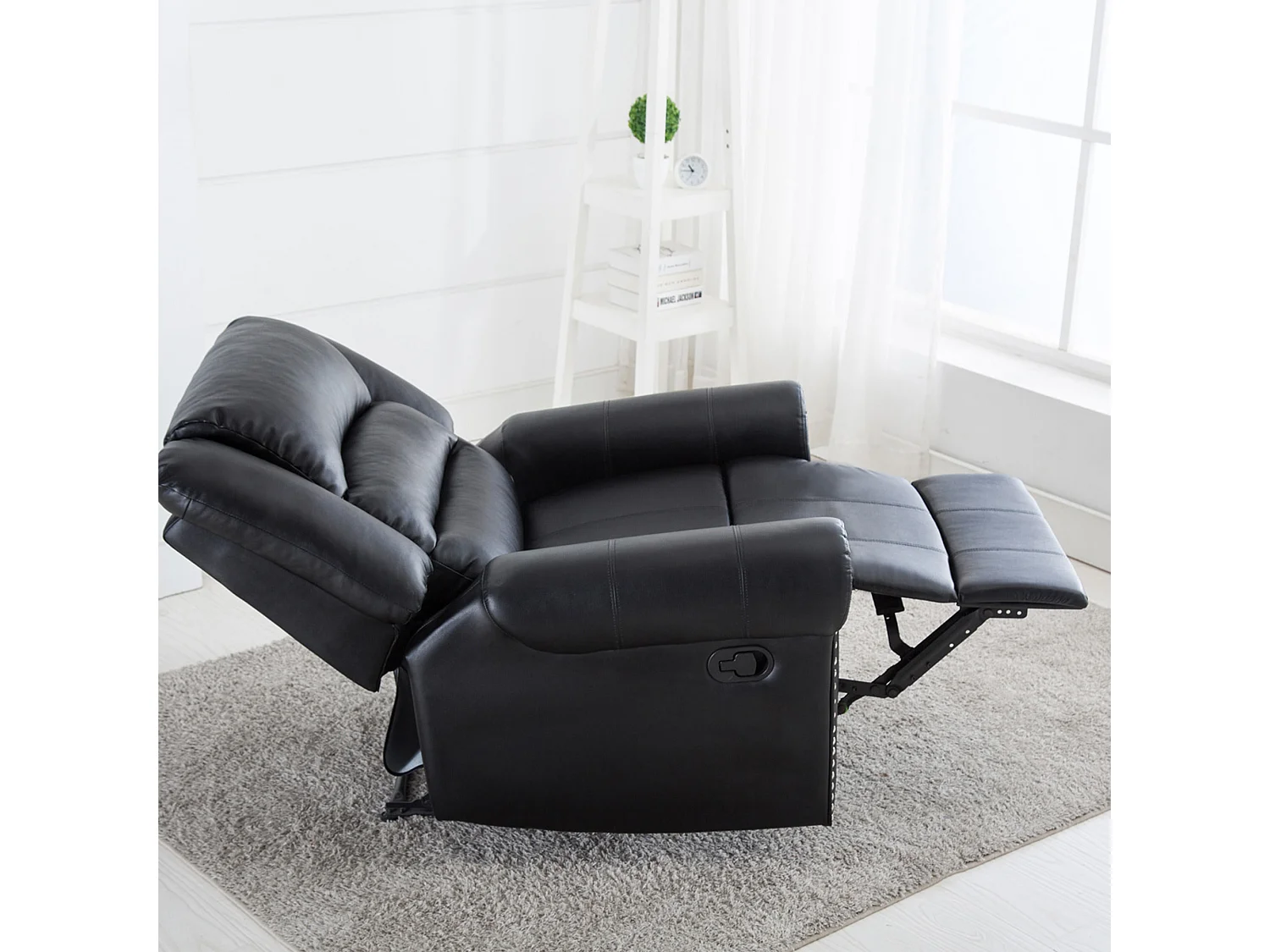Denver Bonded Leather Manual Recliner Stud Sofa Home Lounge Chair