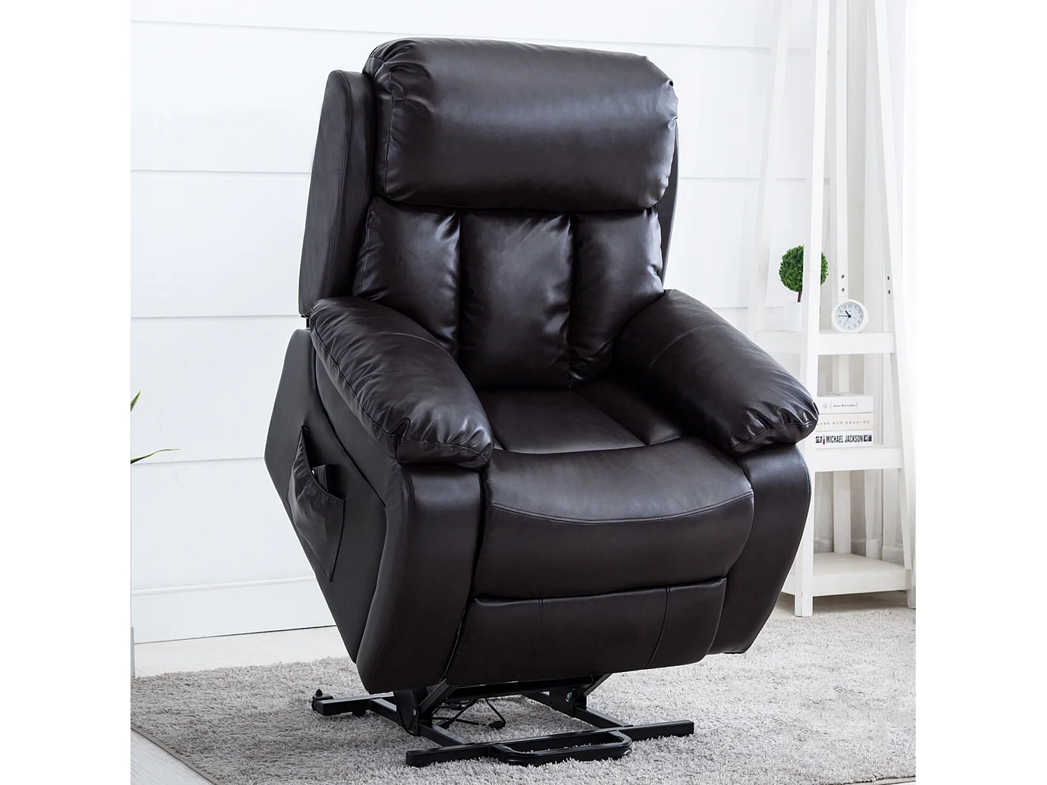 Chester Dual Motor Rise Recliner Heat and Massage Bonded Leather Chair