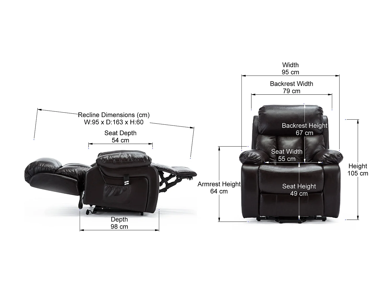 Chester Dual Motor Rise Recliner Heat and Massage Bonded Leather Chair