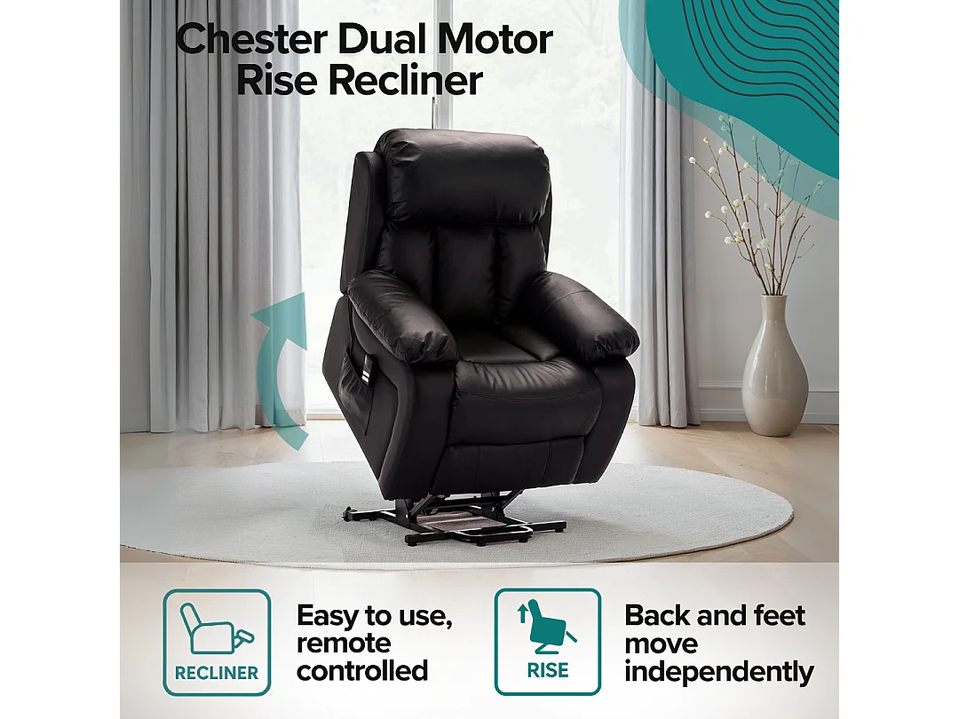 Chester Dual Motor Rise Recliner Heat and Massage Bonded Leather Chair