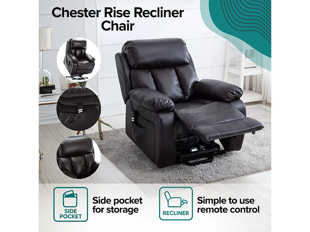 Chester Dual Motor Rise Recliner Heat and Massage Bonded Leather Chair