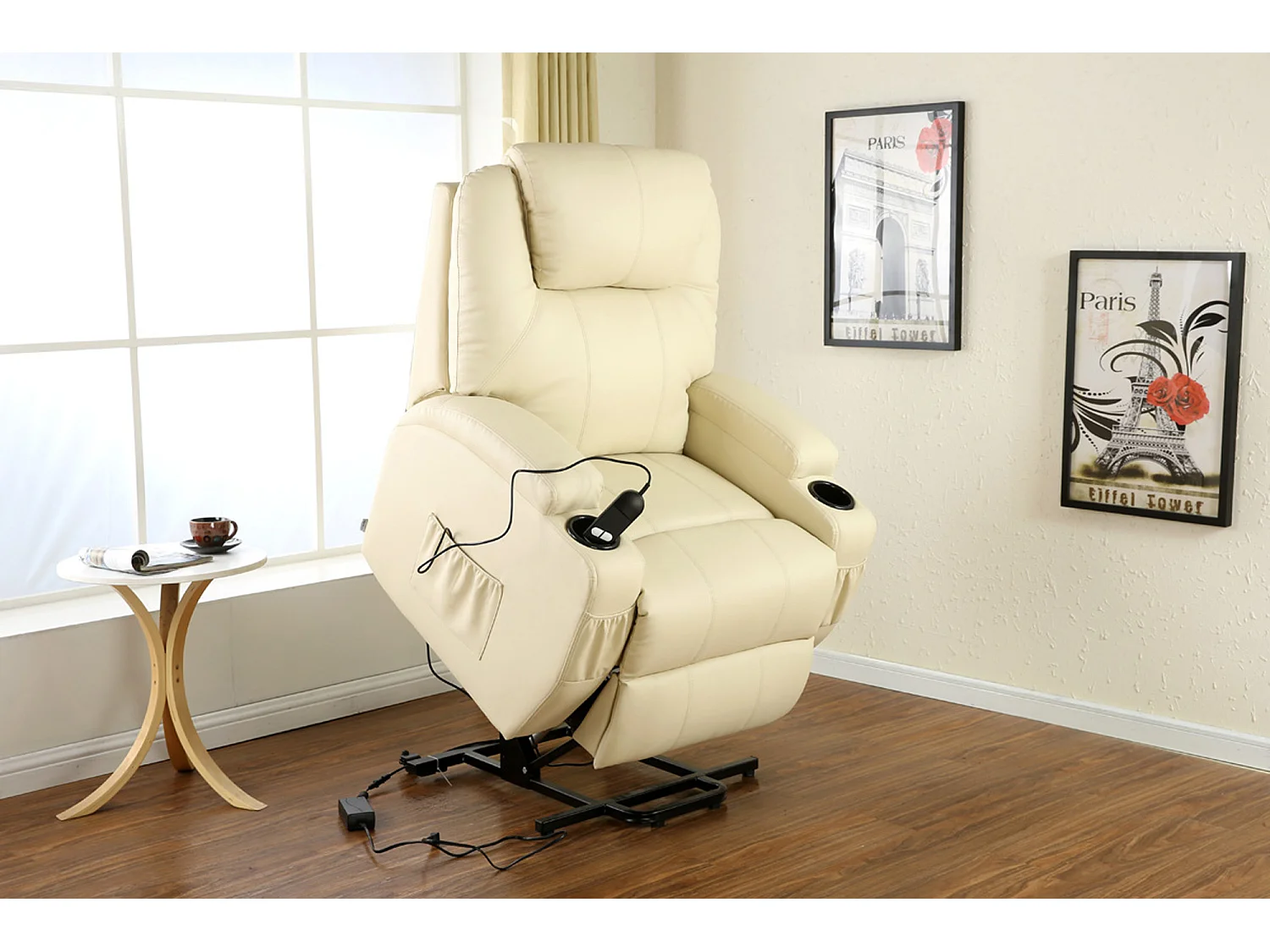 Cinemo Single Motor Rise Recliner Bonded Leather Heat & Massage Chair