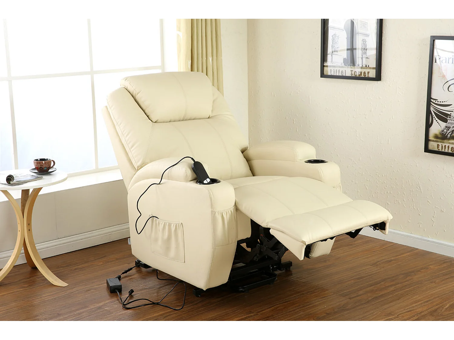 Cinemo Single Motor Rise Recliner Bonded Leather Heat & Massage Chair