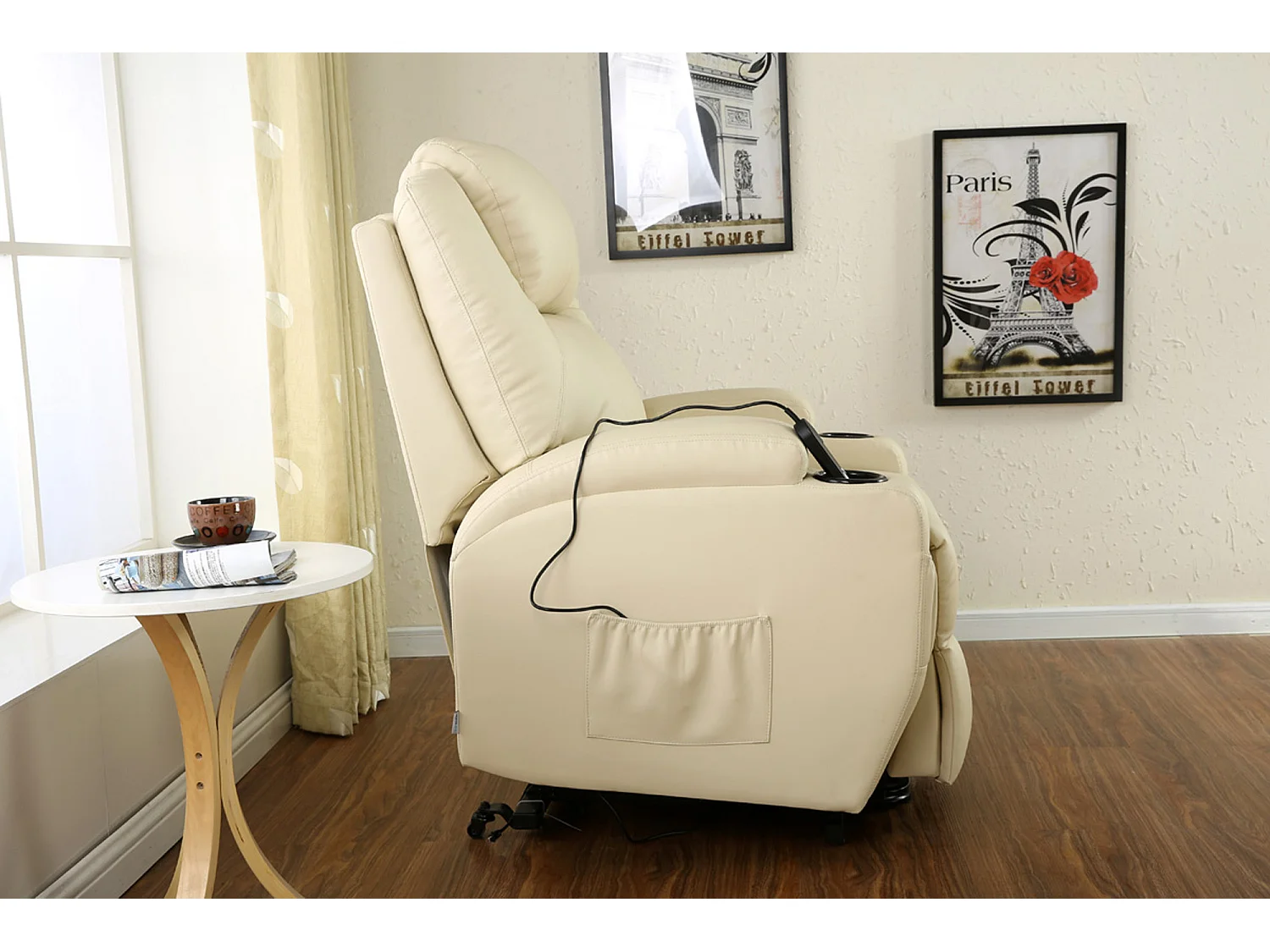Cinemo Single Motor Rise Recliner Bonded Leather Heat & Massage Chair