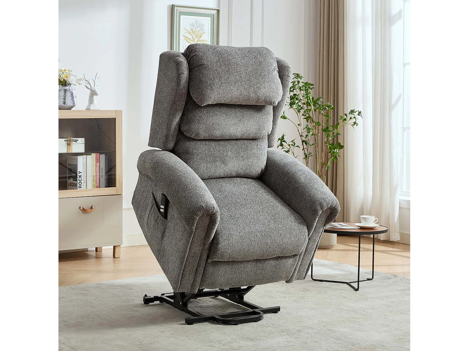 Belvoir Grey Fabric Dual Motor Mobility Rise Recliner Chair