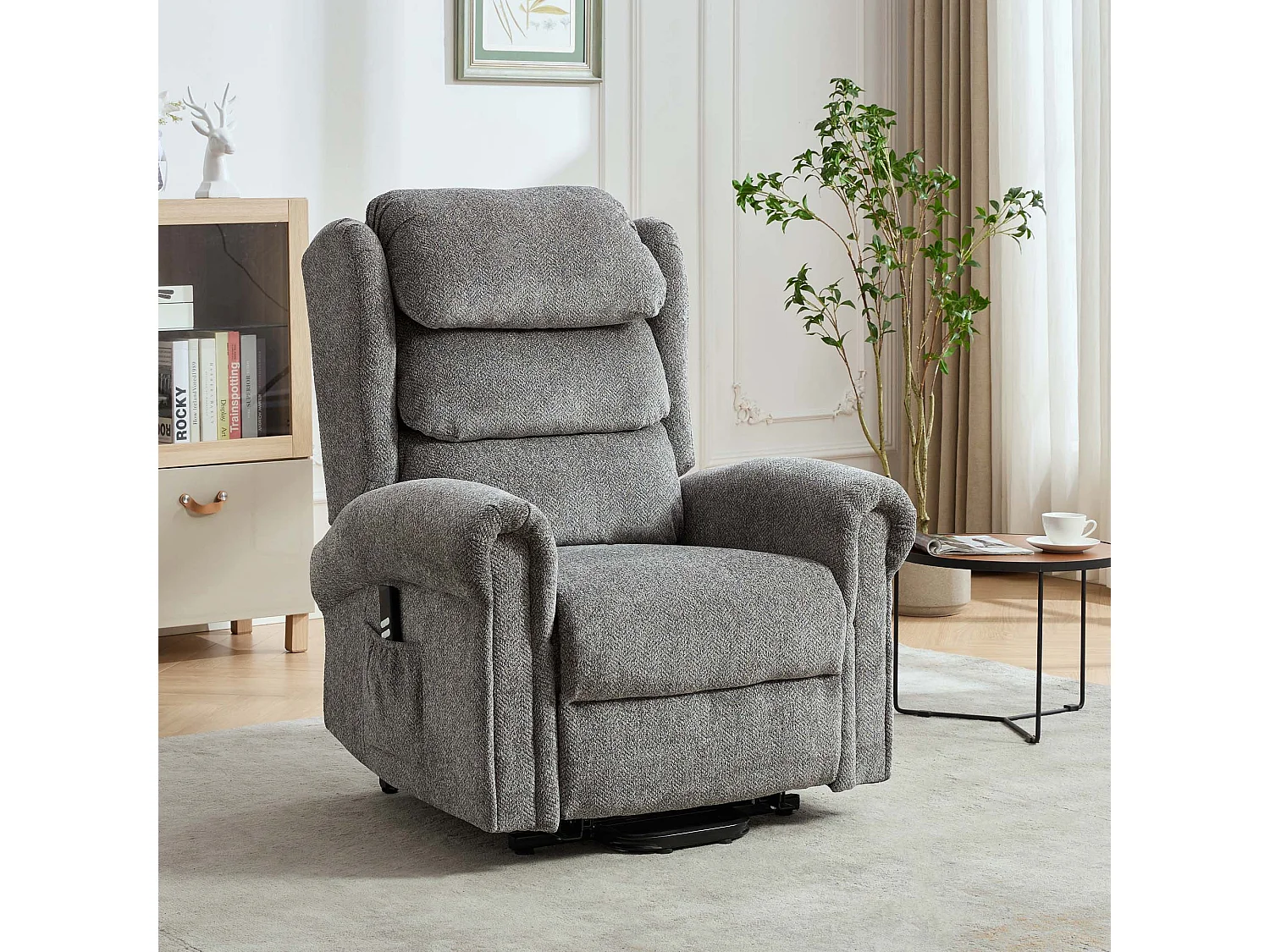 Belvoir Grey Fabric Dual Motor Mobility Rise Recliner Chair