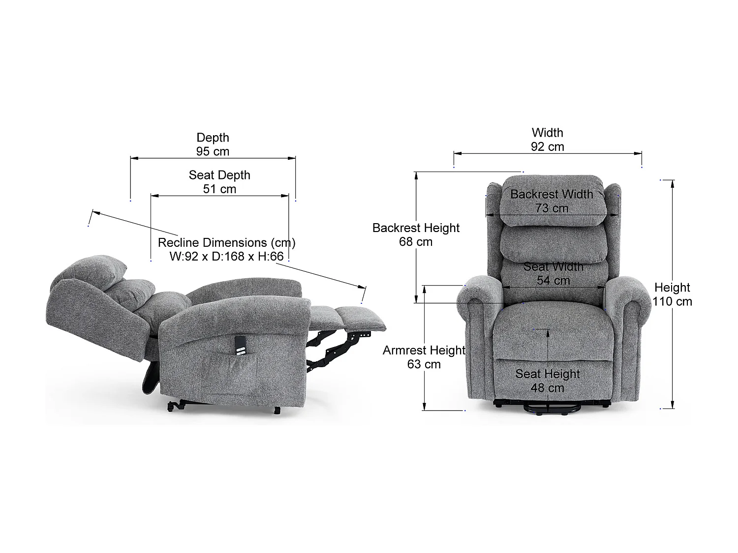 Belvoir Grey Fabric Dual Motor Mobility Rise Recliner Chair