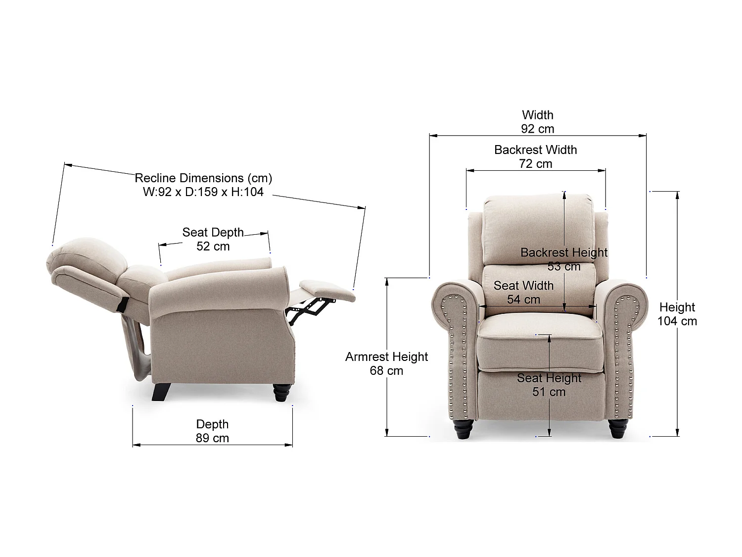 Duxford Fabric Pushback Recliner Armchair Sofa Occasional Chair