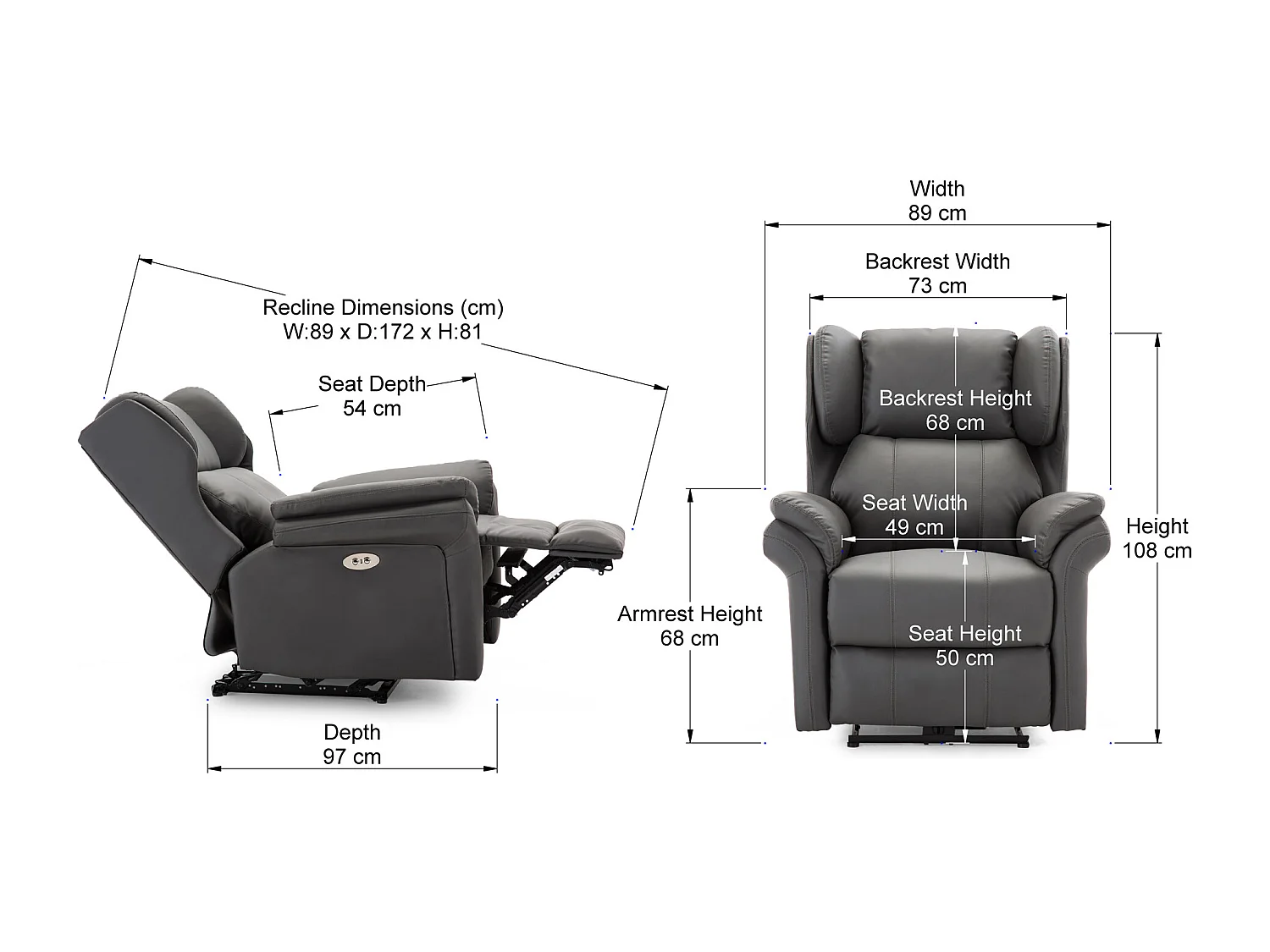Electric Recliner Chair Wingback Design & USB Port In Bonded Leather