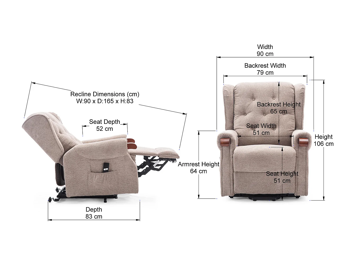 Harrogate Single Motor Electric Rise Recliner Fabric Lift Riser Chair