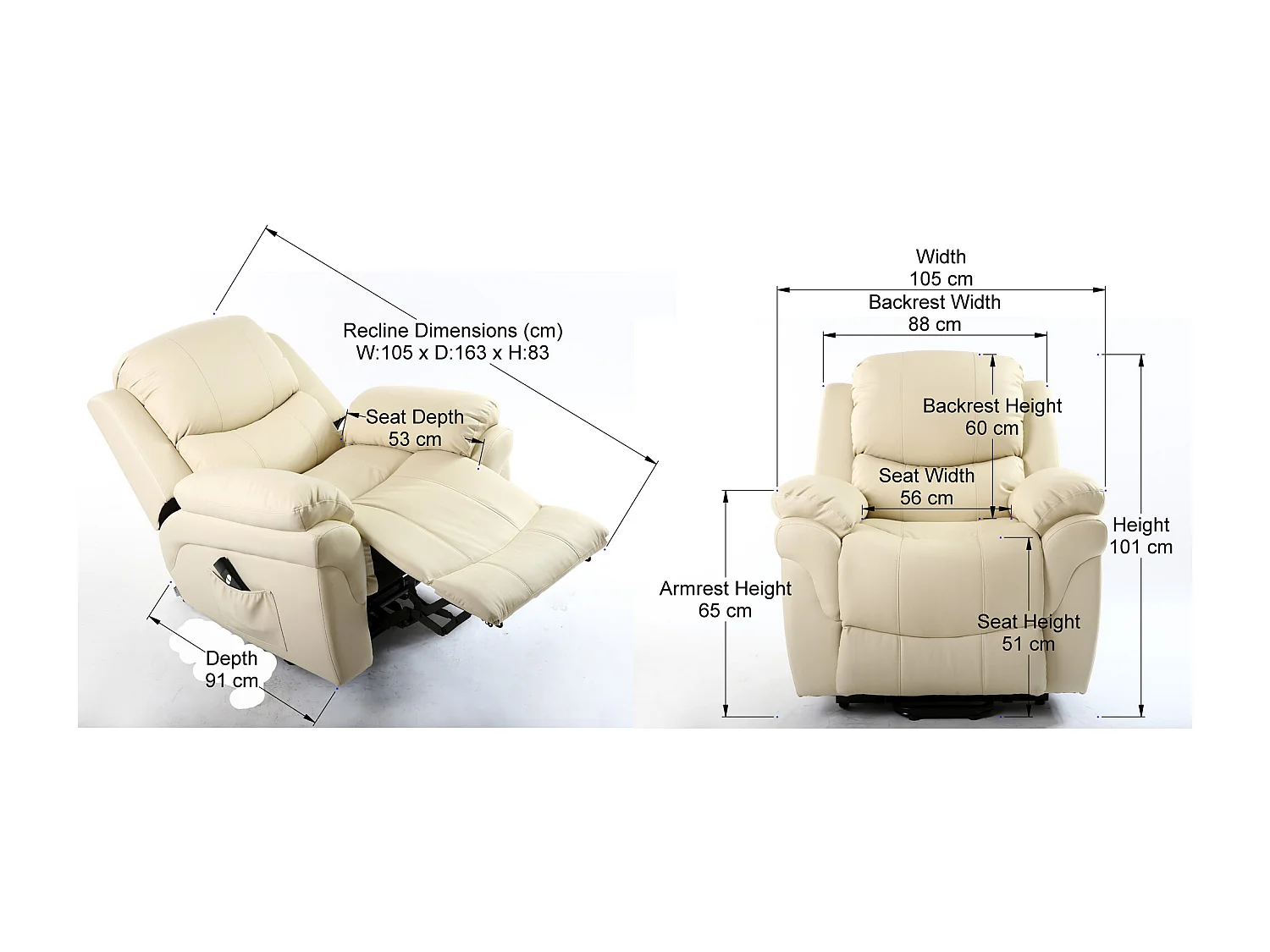 Madison Single Motor Electric Rise Recliner Bonded Leather Lift Chair